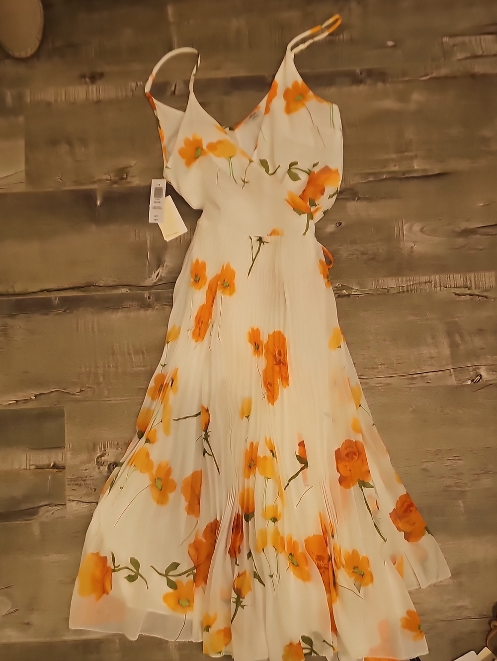 Wilfred Beaune Wrap White Orange Floral Spaghetti-Strap Midi Dress Size XS BNWT